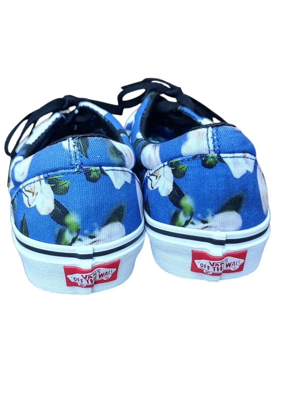 Vans Blue Canvas White Rose Print Low-Top Sneakers